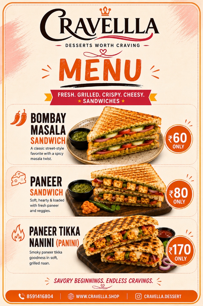 Cravella Sandwiches Menu